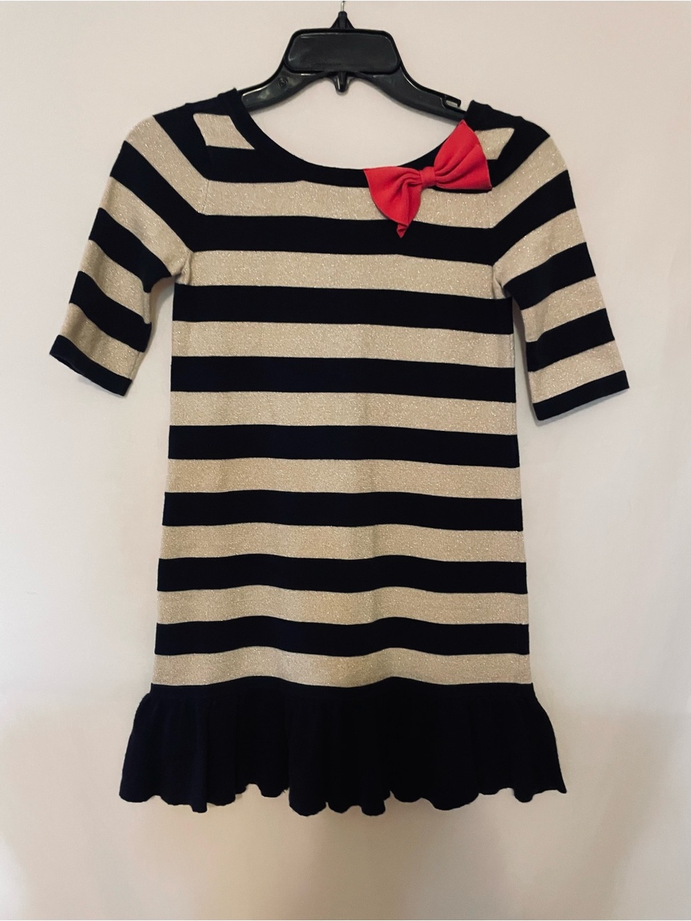 Lilly Pulitzer Navy & Gold Stripe Dress with Red Bow